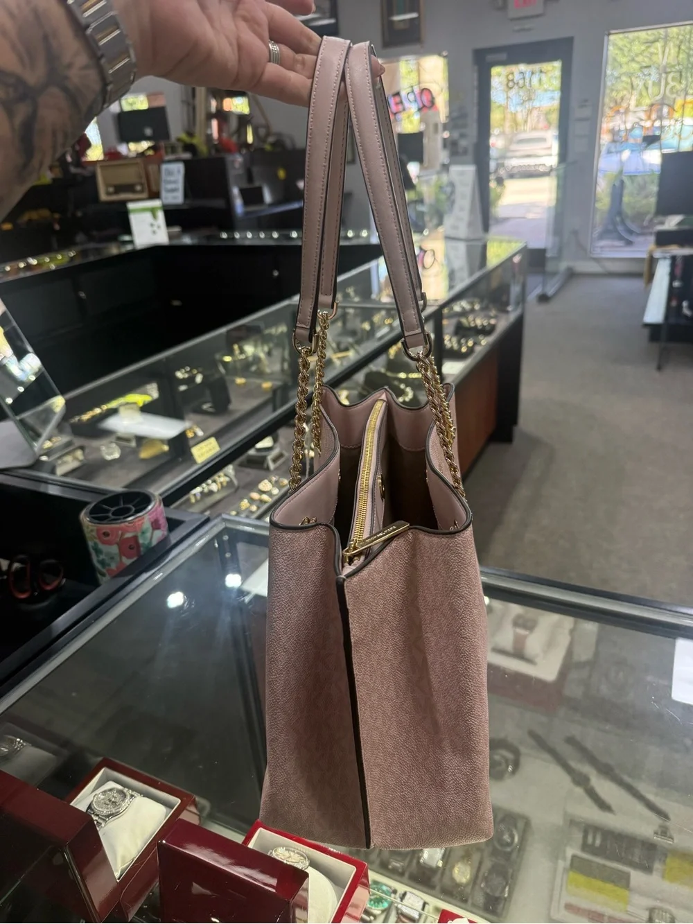 Michael Kors Blush Pink Saffiano Chain-Handle Shoulder Tote